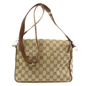 Gucci Brown GG Crossbody Messenger Bag Canvas Tan